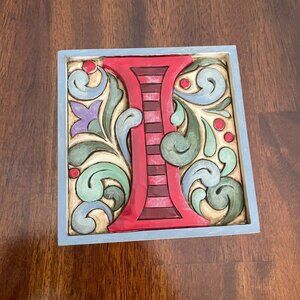 JIM SHORE HEARTWOOD CREEK LETTER "I” BLOCK MONOGRAM PLAQUE WALL HANGING 4.5"